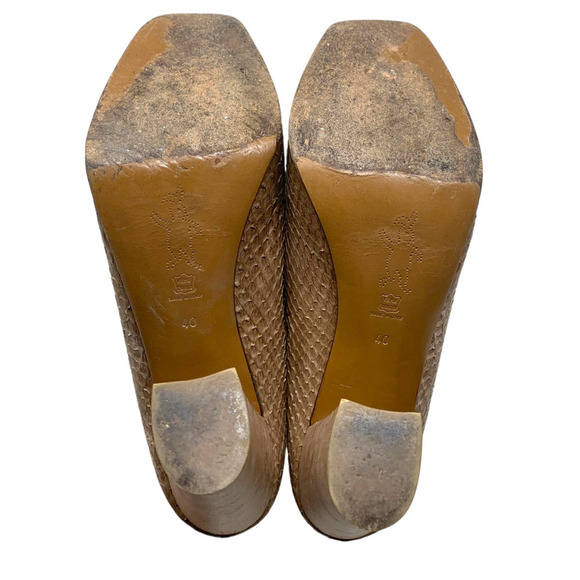 Marni Brown Snakeskin Pumps Sz EU 40 US 10 Platform Chunky Wood Heel Square Toe - Picture 9 of 13